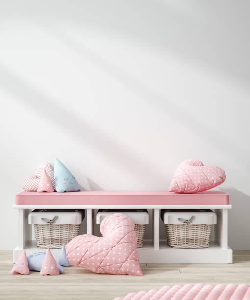 istock Wall mockup in children room interior background 1353409300