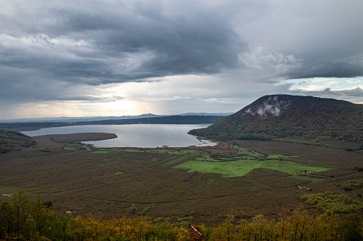 paisaje del lago vico visto desde un parapente photo