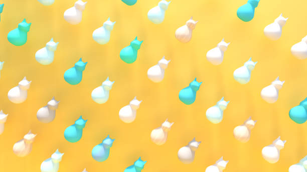 multicolored cat sculpture on yellow background,3d rendering