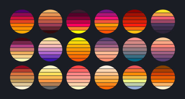 Sunset collection in retro 70s and 80s style. Vintage sunsets in different colors. Striped circles in various colors. Banner, poster and t-shirt design elements. Sunset collection in retro 70s and 80s style. Vintage sunsets in different colors. Striped circles in various colors. Banner, poster and t-shirt design elements. Vector. graphic t shirt stock illustrations