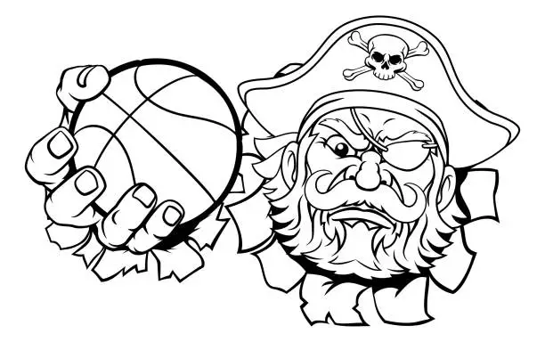 Vector illustration of Pirate Basketball Ball Sports Mascot Cartoon
