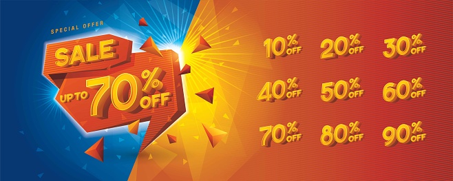 Sale and discount labels, Abstract Red Geometric triangle Splash offer Sale Discount labels set design, Discount tags collection with percent set, 10, 20, 30, 40, 50%, 60%, 70, 80%, 90 percent sale promotion tag. Price off tag