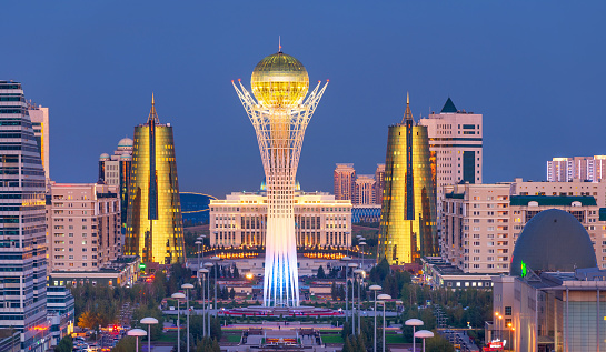 Nur-Sultan, Kazakhstn. 09.11.2014. Central part of the capital of Kazakhstan - the city of Nur-Sultan