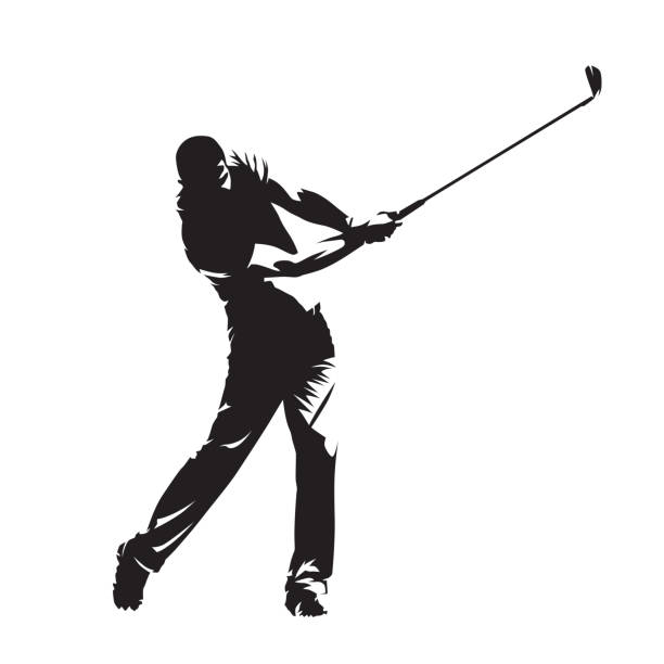 illustrations, cliparts, dessins animés et icônes de joueur de golf, silhouette vectorielle isolée. personnes actives, swing de golf - golf golf swing men professional sport