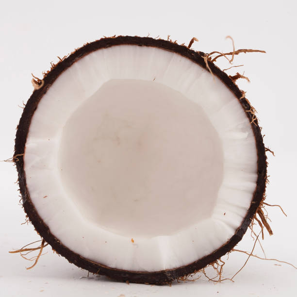 Brown coconut isolated on white background, close-up