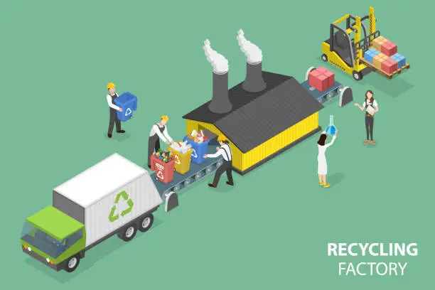 Vector illustration of 3D Isometric Flat Vector Conceptual Illustration of Recycling Factory