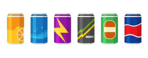 Set aluminum cans isolated on white background. Set aluminum cans isolated on white background. Different drinks in metallic cans.  Fresh energy beverage. Vector stock drink can stock illustrations