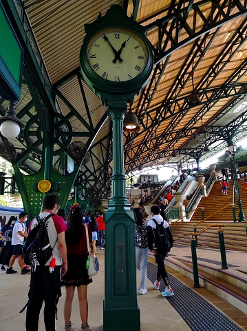 Hong Kong, November 2021 : Vintage clock decoration inside Disneyland Resort Hong Kong station.