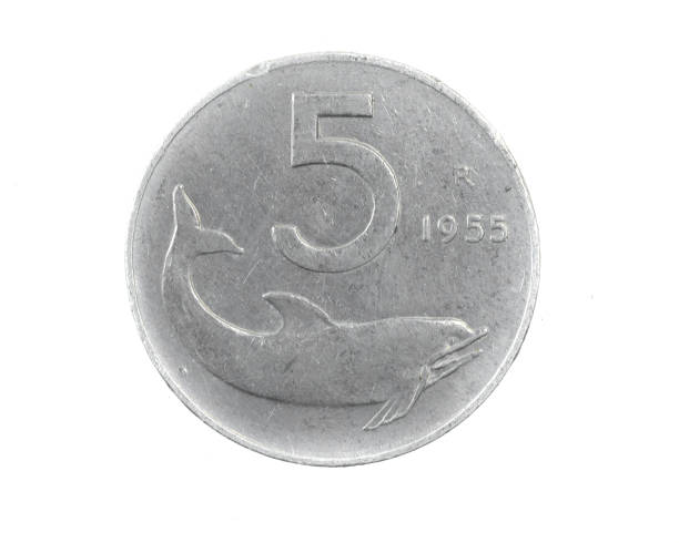 istock Italy five lire coin on a white isolated background 1353429380