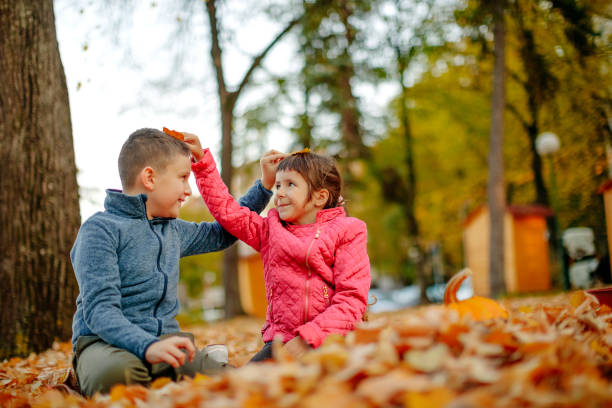 istock Kids playing in public park in Autumn 1353431116