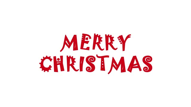 Merry Christmas red cartoon text animation loop on white background