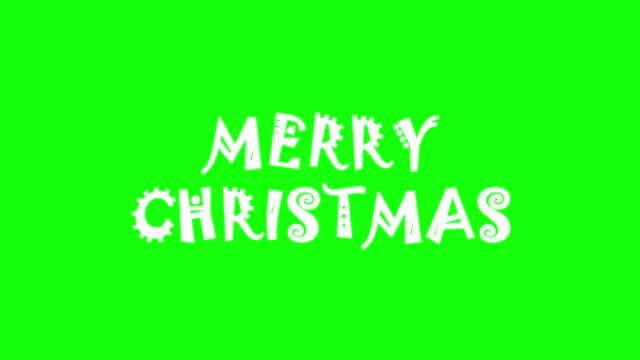 Merry Christmas white cartoon text animation loop on greenscreen background