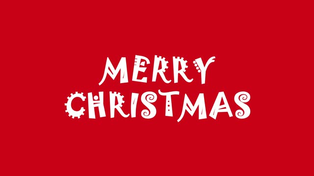 Merry Christmas white cartoon text animation loop on red background
