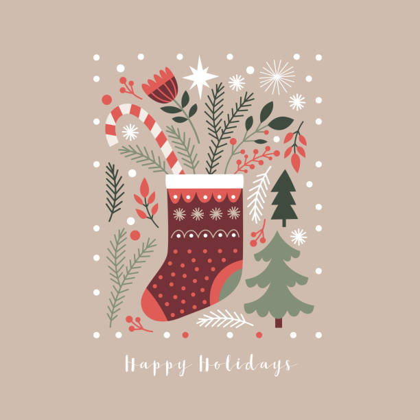 Christmas stocking, christmas card vector art illustration