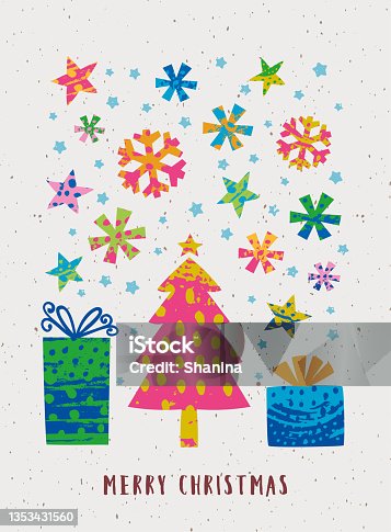 istock Merry Christmas hand-painted greeting card - Tall format 1353431560