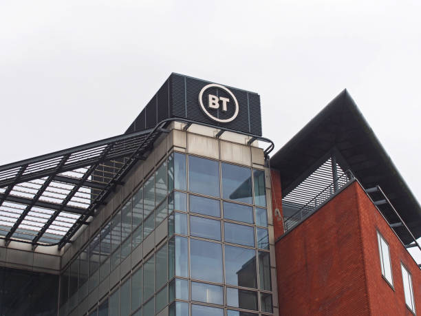 logo on the BT offices on sovereign street in holbeck leeds leeds, west yorkshire, united kingdom - 25 august 2021: logo on the BT offices on sovereign street in holbeck leeds british telecom photos stock pictures, royalty-free photos & images