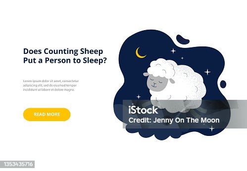 istock Count sheep before bed concept. Funny little sheep in the night sky. Vector flat illustration for banners, landing page. 1353435716