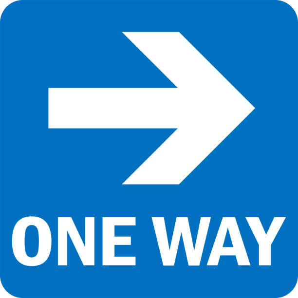 One way right arrow sign. One way right arrow sign. White on blue background. Road signs and symbols. one way stock illustrations