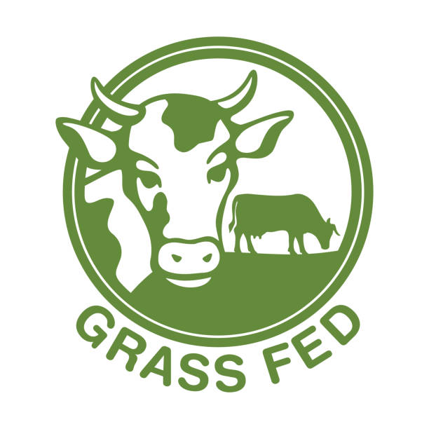 牛肉のラベリングのための草を与えられた装飾バッジ - grass fed点のイラスト素材／クリップアート素材／マンガ素材／アイコン素材