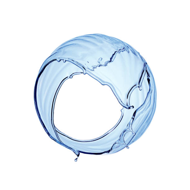 istock 3d render, blue water splash clip art isolated on white background. Round liquid shape, splashing wave. 1353437592