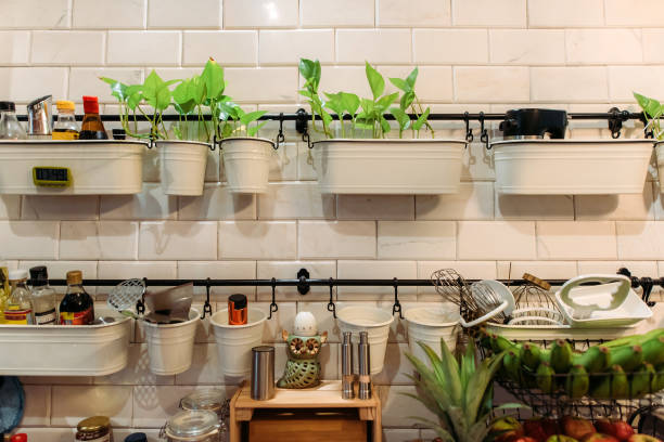 istock Aluminium container hanging on the wall for kitchen cooking utensils storage 1353438410