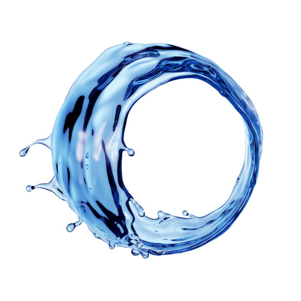 istock 3d render, blue water splash clip art isolated on white background. Round splashing liquid shape 1353438413
