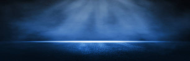 istock Asphalt blue dark street with smoke and lights. 1353438432