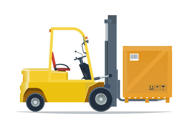 Forklift truck with cargo. Side view. Vector illustration on a white background. vector art illustration