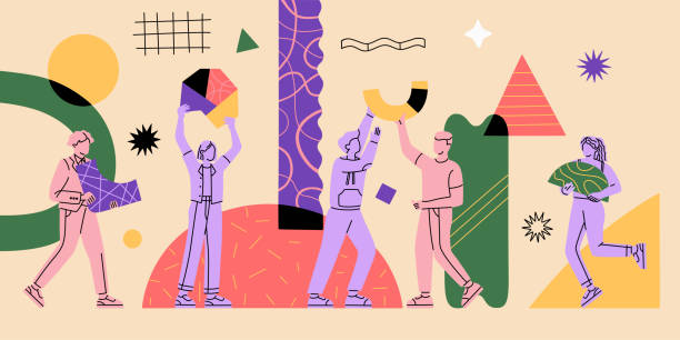 istock People group with abstract geometric shapes. Team building and teamwork organisation concept 1353439087