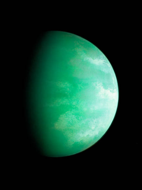 Green exoplanet in deep space stock photo