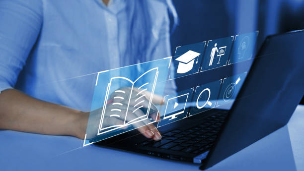 istock E-learning education and internet lessons. Education on internet Technology. Person who attends online lessons on a digital screen. 1353446066