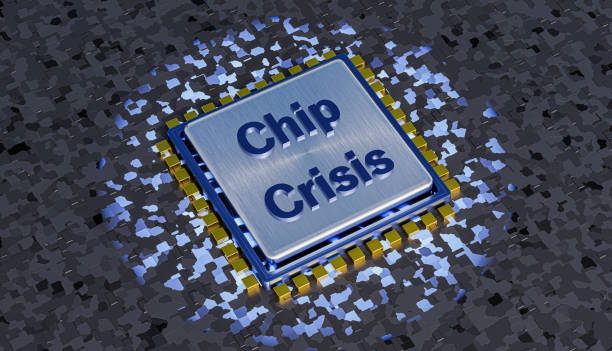 kekurangan chip, krisis chip, komputer dan chip mobil hilang. ilustrasi 3d, render 3d. ilustrasi 3d. - grafi citra foto foto potret stok, foto, & gambar bebas royalti