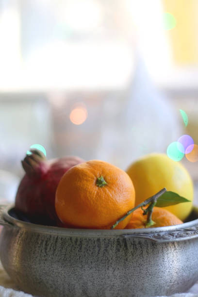 istock Fruit, Blanket and Christmas Decorations 1353448278
