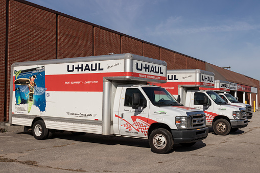 Peru - Circa November 2021: U-Haul Moving Truck Rental Location. U-Haul offers moving and storage solutions.