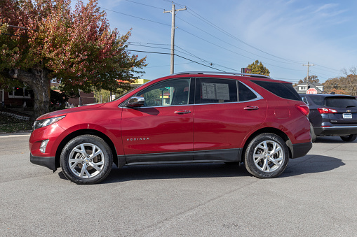 Peru - Circa November 2021: Used Chevy Equinox on display. With current supply issues, Chevrolet is relying on Certified pre-owned car sales while waiting for parts.
