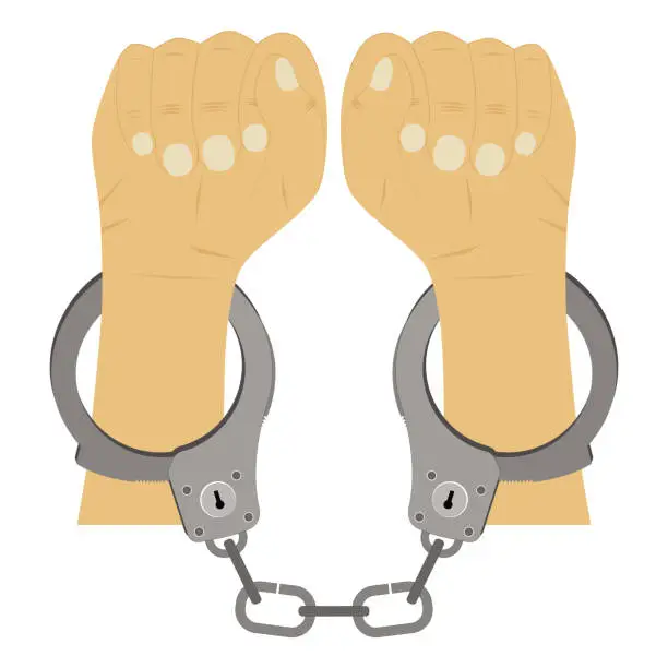 Vector illustration of Hands in handcuffs.