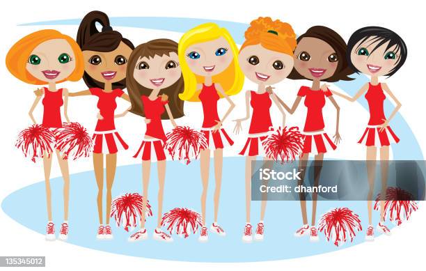 High School Cheerleaders Wearing Red And White Stock Illustration - Download Image Now - Adolescence, Adult, Beautiful People