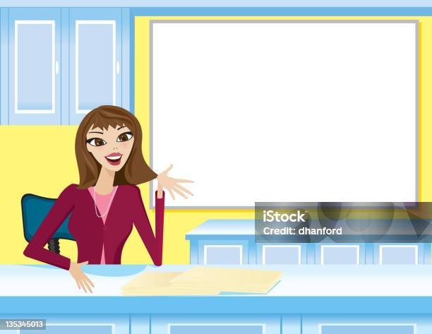 Woman Receptionist At Desk Talking Stock Illustration - Download Image Now - Adult, Adults Only, Beautiful People