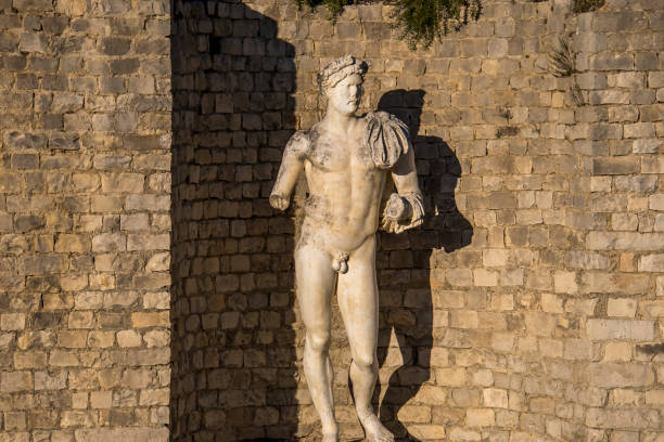 Ancient Roman or Greek goddess marble statue in People's Square in Rome, made in the 19th century (with copy space)