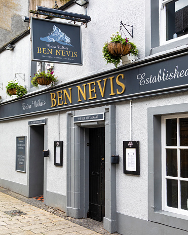 Fort William, Scotland - October 5th 2021: The exterior of the Ben Nevis public house on the High Street in the town of Fort William, Scotland, UK.