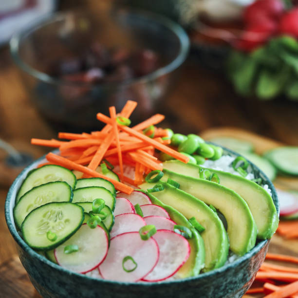 Ahi Tuna with Cucumber, Radish, Carrots and Avocado