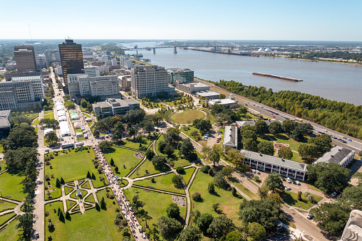 Aerial view of Baton Rouge from the State Capitol, USA