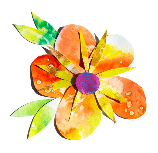 istock Summer happy cheerful bright flower hand painted watercolor paper-cut design illustration. Perfect for greeting card decoration, kids websites, books or souvenirs, stickers 1353456800