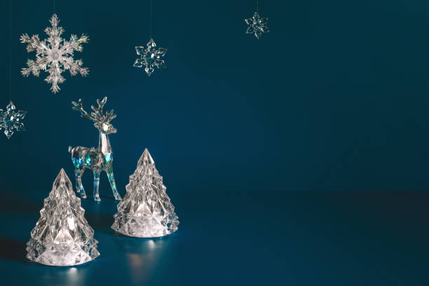 istock Winter scene with Christmas decorations on dark blue background 1353461765