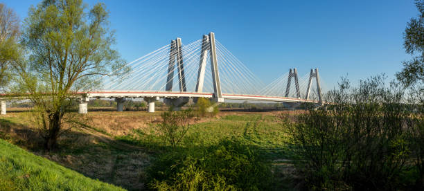 Krakow, Poland.  Double cable-stayed bridge over the Vistula river at sunrise