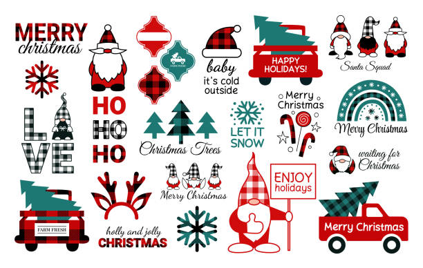 Christmas SVG bundle. Happy New Year. Buffalo plaid snowflakes. Christmas gnomes. Santa Claus squad. Arabesque tile ornament. Red truck with Christmas trees. Boho rainbow. Reindeer antlers. Christmas SVG bundle. Happy New Year. Buffalo plaid snowflakes. Christmas gnomes. Santa Claus squad. Arabesque tile ornament. Red truck with Christmas trees. Boho rainbow. Reindeer antlers snowflake shape clipart stock illustrations