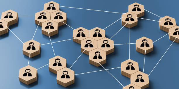istock hexagons with people symbols and connections between them - 3d illustration 1353467823