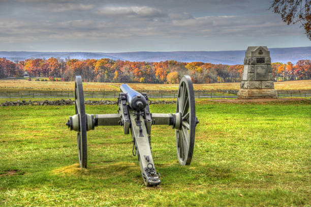 Gettysburg, PA – APRIL 15, 2018: The 12th & 44th New York Volunteers Monument at Little Round Top is one of the most elaborate memorials in Gettysburg National Military Park