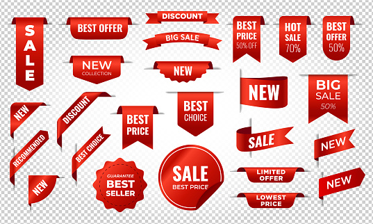 Price tags collection. Ribbon sale banners isolated. New collection offers. Vector Illustration eps 10
