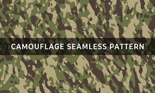 Camouflage seamless pattern. Trendy style camo, repeat print. Khaki texture, military army green hunting. Vector illustration eps 10